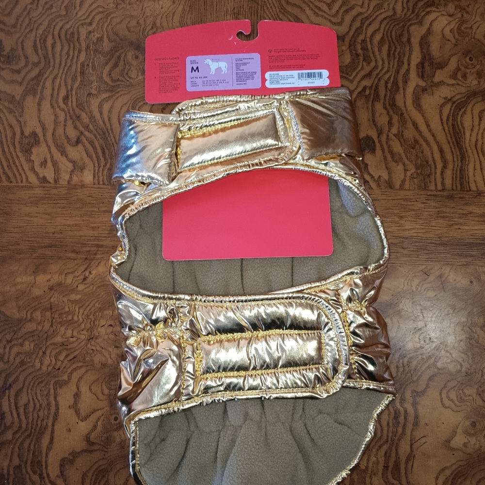Boots & Barkley Metallic Gold Dog Puffer Vest And Trapper Hat Medium - Picture 3 of 11